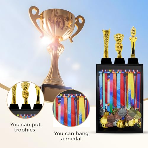 Medal Display Case with Tempered Glass and 60+ Medal Holders