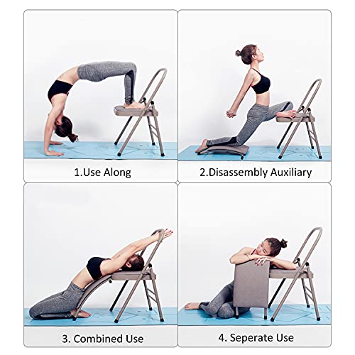 INNOLIFE Foldable Yoga Chair with Lumbar Support & Purple Resistance Band, Grey