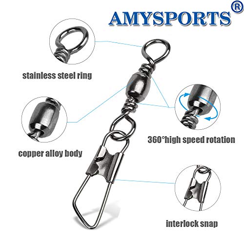 Saltwater Fishing Swivel Set 74lb 50 Pcs Stainless Steel Barrel Snaps