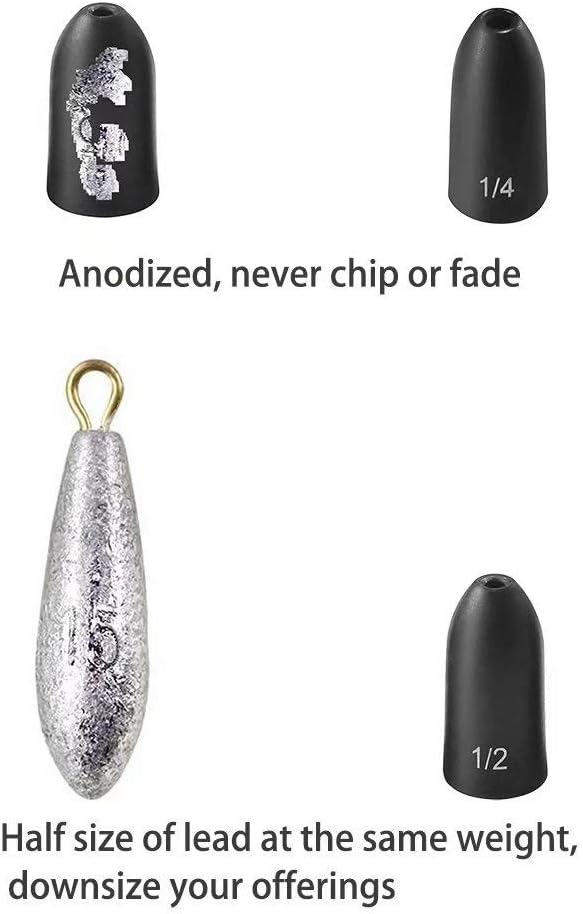 Tungsten Bullet Fishing Weights by [Brand Name] - 12 Pack Insert-Free Worm Sinkers | 1/8 to 1/2 oz Sizes