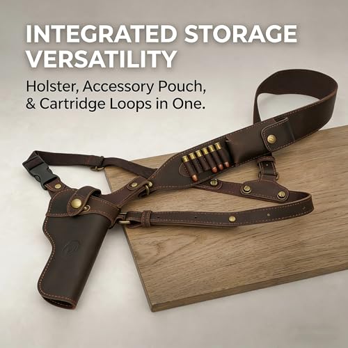 Tourbon Adjustable Leather Chest Rig Holster with Ammo Pouch for Hunting and Shooting