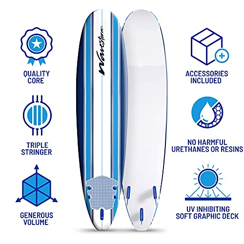 WaveStorm 8ft Foam Surfboard with Fins & Accessories - Beginner Friendly