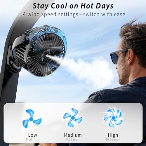 Magnetic Golf Cart Fan with Rechargeable Mist & Light - Black