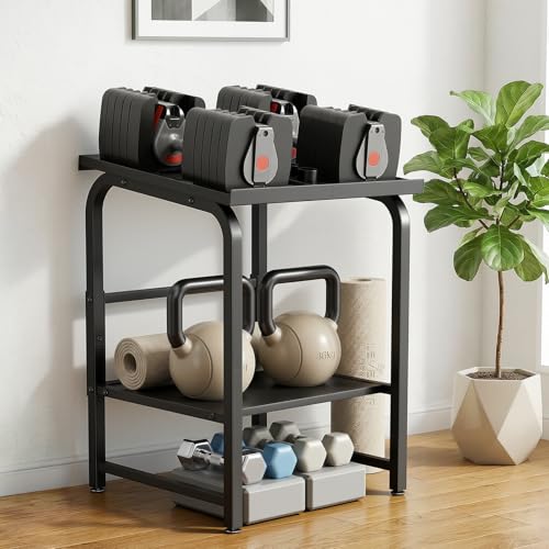 Beolisave Adjustable Dumbbell Rack with Shelf, 500 lb Capacity, Space-Saving Home Gym Organizer