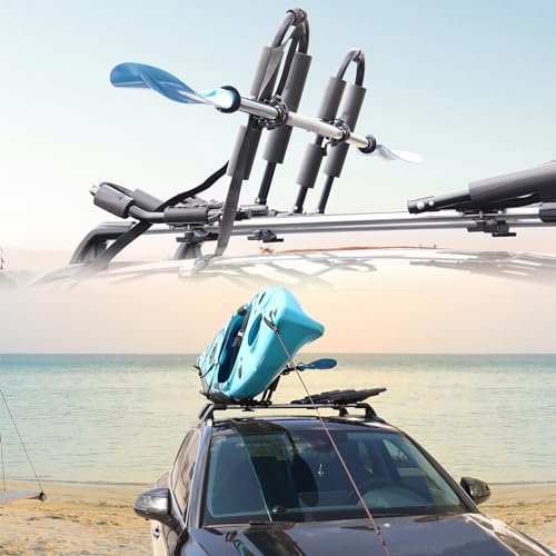 Folding 1 Pair Kayak Roof Rack - Heavy Duty Adjustable Roof Carrier for Canoes & Surfboards