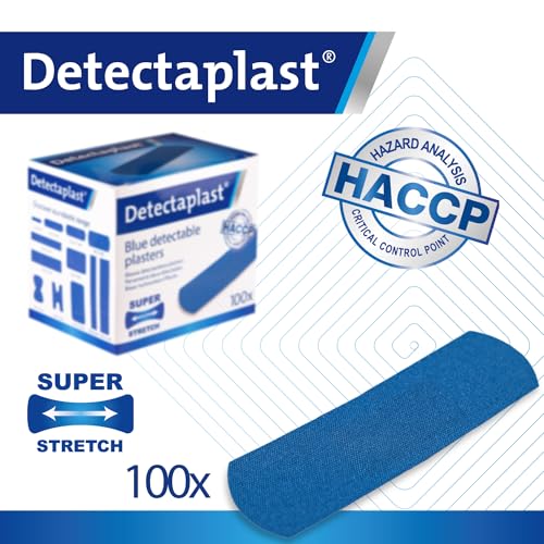 Blue Metal Detectable First Aid Bandaids - 0.98 x 2.83 in, 100 pcs, Flexible, Latex-free