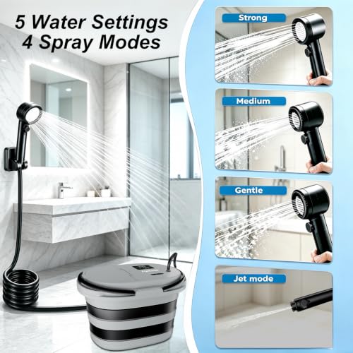Portable Camping Shower with 20L Foldable Bucket & 13000mAh Battery