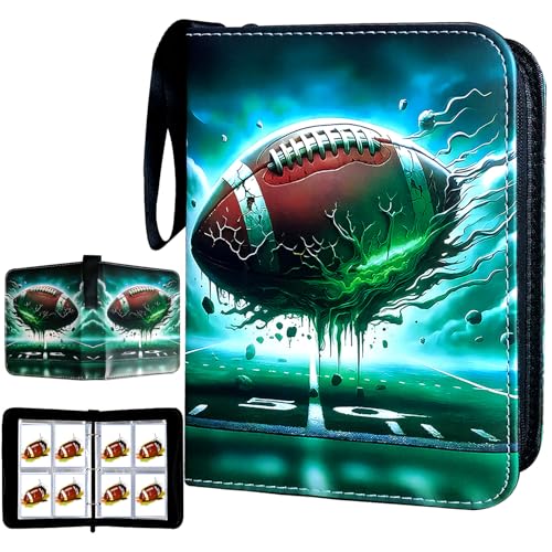 Football Card Binder 400 Pockets with Removable Sleeves - Sports Trading Card Organizer, Zipper Closure, 3 Ring Album, Football Variation
