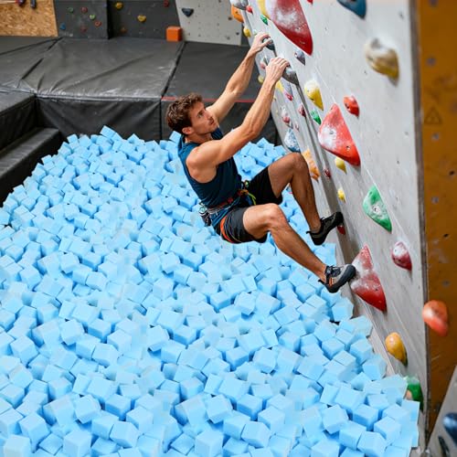 TRENDBOX Foam Cube, 100 PCS of 3.15 x 3.15 x 3.15 Inch Soft Blocks, Gymnastics, Rock Climbing, Trampoline and Other Sports Cushion Pads, Indoor Park Foam Pit Filler - Light Blue ...