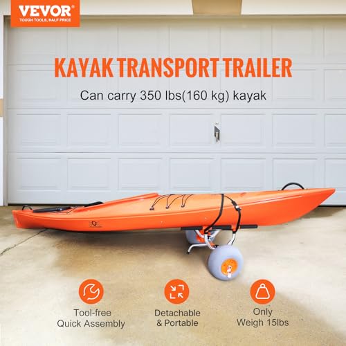 Heavy Duty Kayak Cart with 350lbs Capacity, Detachable Canoe Trolley & Beach Wheels