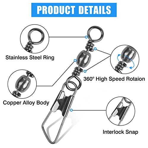 Fishing Swivels Snaps Set 60 Pcs Stainless Steel & Copper Tackle Connectors #1 / 60