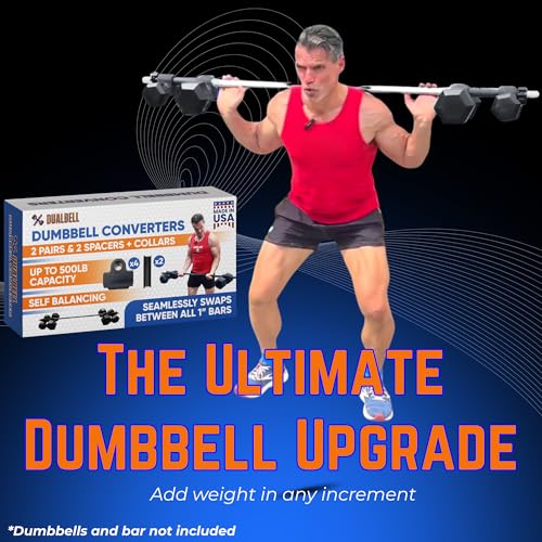 Dualbell 1" Barbell Adapter for Dumbbells, 500lb Max Capacity, Black with Red Collars