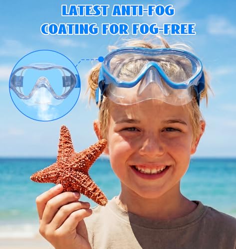 Kids Swim Goggles with Nose Cover - Blue & Rose Red 2 Pack, Anti-Fog, No Leak, 180° View