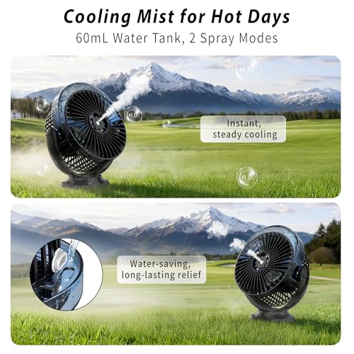 Magnetic Golf Cart Fan with Rechargeable Mist & Light - Black