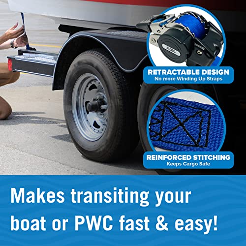 Better Boat 2in x 43in Stainless Steel Retractable Ratchet Straps Set, Heavy Duty Marine Tie Downs