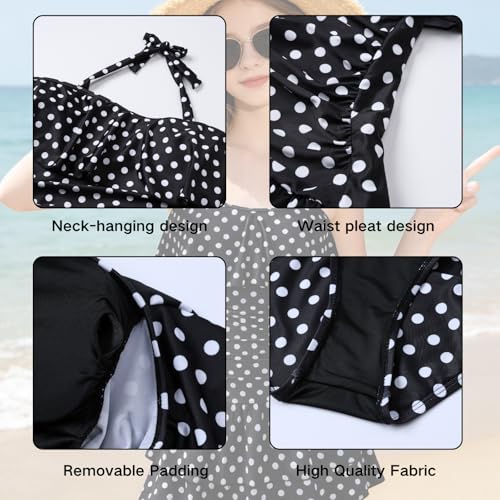 Kids Girl Bikini Set Halter Neck Polka Dots Cover Up Skirt Bathing Suit Size 11-12 Years Black