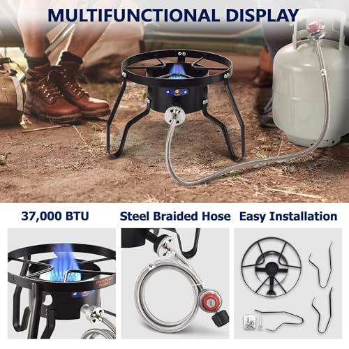 55,000BTU Propane Camping Stove with Large Surface - Outdoor Cooker for Turkey Fry & Boiling