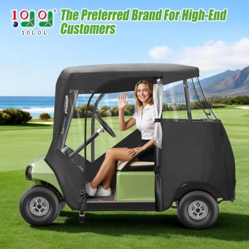 Old 10L0L Waterproof 4-Sided Golf Cart Enclosure for Club Car DS & Precedent, 2 Passenger, Black/Transparent