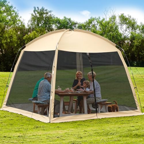Ouwxim Beige Screen House Tent for Camping 8-10 Persons Portable Mesh Shelter