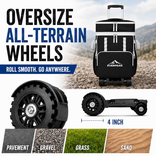 EverPeak 72-Can Collapsible Soft Cooler with Wheels & Removable Top, Insulated Leakproof Portable Cooler for Beach, Camping, Travel