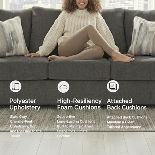 Gray Chenille Sofa with Flared Track Arms - Easy Assembly, Modern Design