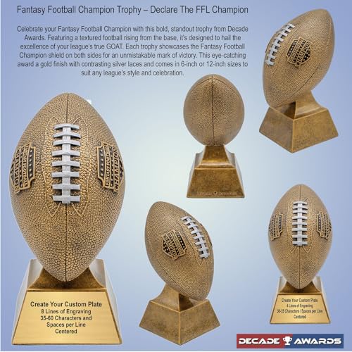 Large 12 Inch Gold Fantasy Football Champion Trophy with Custom Engraved Plate