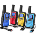 Long Range Walkie Talkies for Adults 4 Pack - Rechargeable Two-Way Radios with Flashlight & NOAA/SOS - Blue, Red, Yellow, Cyan