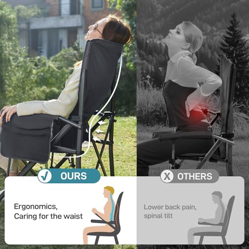 Ever Advanced Grey Oversized Folding Camping Chair with Lumbar Support, Heavy Duty, Portable