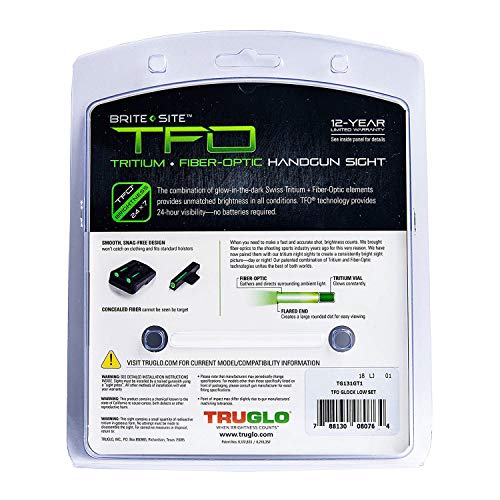 TRUGLO TFO Tritium Fiber-Optic Glock Handgun Sight Set Green Front & Rear Low Profile