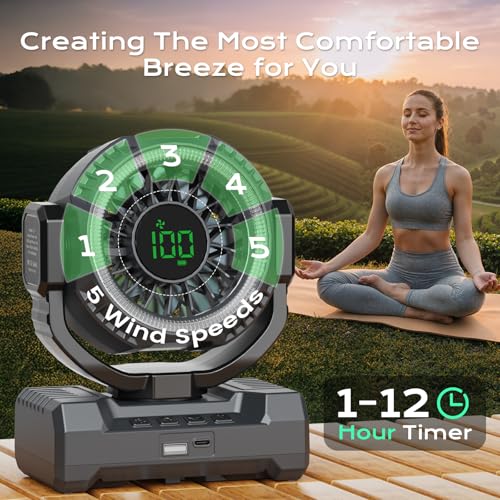 Rechargeable Camping Fan with LED Lantern, 120° Oscillation, Power Bank