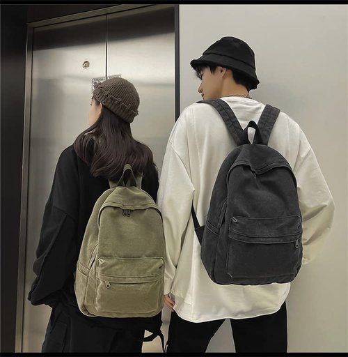 KAOBIO Canvas Backpack for Women Men Vintage Aesthetic Bags Travel Daypack Boho Hippie Grunge Backpack (Black)
