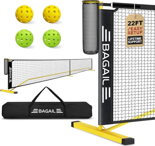 Portable Pickleball Net Set - 22 FT Regulation Size with Ball Collector - Yellow/Black