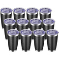 20oz Stainless Steel Travel Tumbler with Lid & Straw - Black, 12 Pack - Insulated Coffee Cups