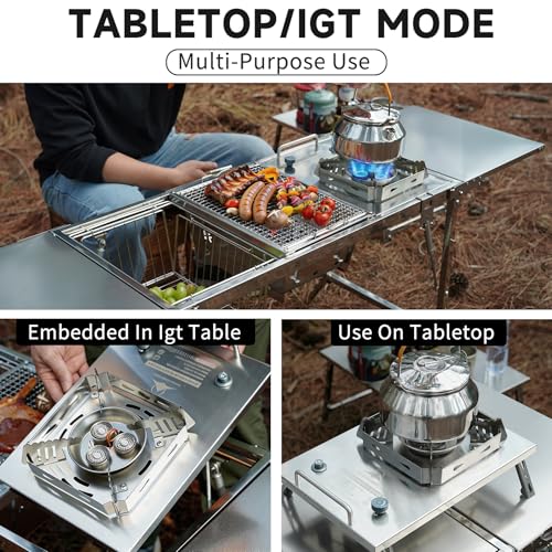 CAMPJOURNEY Large Silver Portable Foldable Camping Stove with Windproof Gas Burner