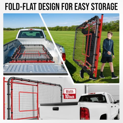 Volleyball Rebounder Net 4x7FT with Heavy-Duty Stability Base - Red & Black