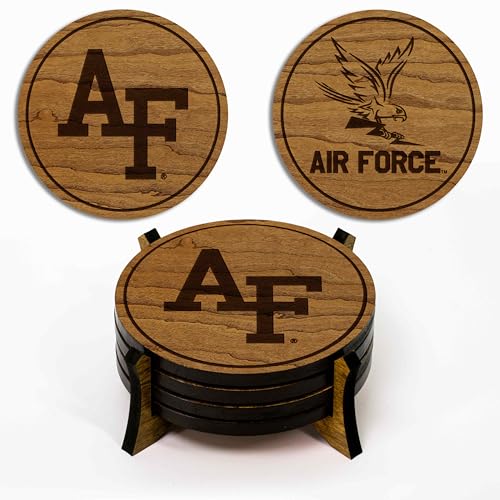 Wooden Coaster Set with Falcon Logo - Cherry Wood, 4-Pack - Officially Licensed Team Sports Collectible