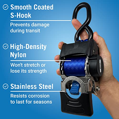 Better Boat 2in x 43in Stainless Steel Retractable Ratchet Straps Set, Heavy Duty Marine Tie Downs