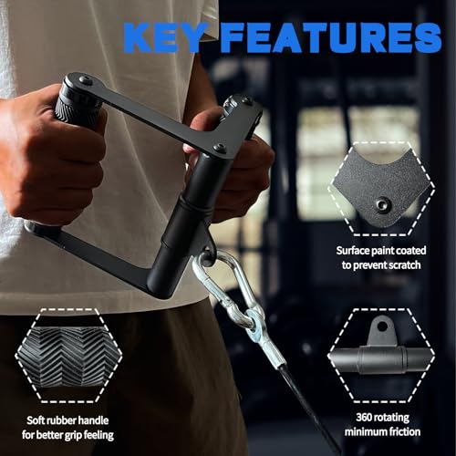 Double D Handle Cable Row Attachment - Rotating Lat Pulldown Handle for Gym