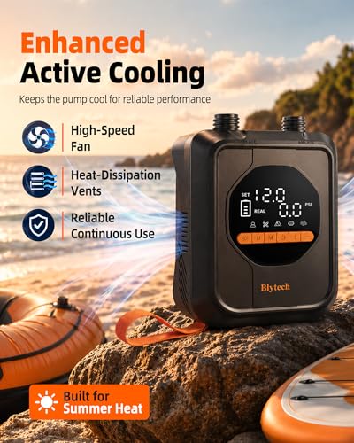 Blytech Black Portable Electric Paddle Board Pump 20 PSI with 13,500mAh Battery