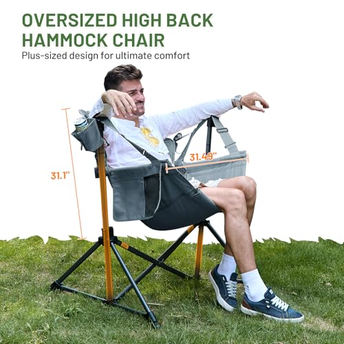 Grey Oversized Hammock Camping Chair with Adjustable Support & 400lbs Load