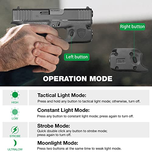WARRIORLAND Glock 43/43X Mini Tactical Light with Kydex Holster, 150 Lumens