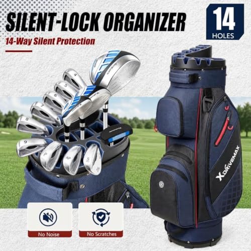XDriveMax 14-Way Molded Lock Top Golf Cart Bag - Blue, Silent Club Organizer