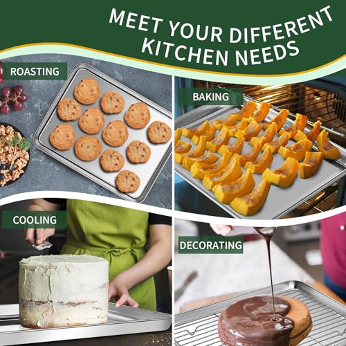 12 Inch Baking Sheet with Cooling Wire Rack Set - Stainless Steel, 4 Pieces