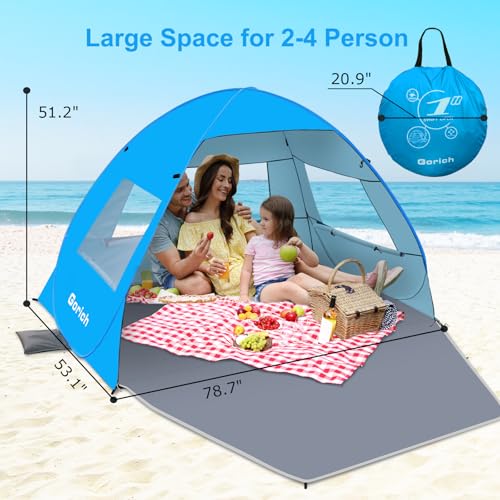 Skyblue 3-Person Pop Up Beach Tent with UPF 50+ UV Protection, Portable & Easy Setup