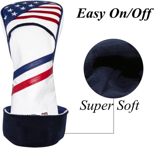 3pcs Red White Blue Golf Club Cover for Driver and Woods, Synthetic Leather Golf Driver Headcover and 2pcs Fairway Wood Head Cover Headcover fits for 460CC Drivers and All Fairway Woods