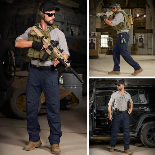 Mens Cargo Pants Tactical Cotton Flex Stretch BDU Outdoor Hiking Work Pants - Navy Blue 34