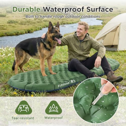 Insulated Camping Sleeping Pad 4-Inch Thick with R-Value 9 - Green, Regular