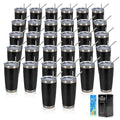 Black 20oz Stainless Steel Insulated Tumblers Bulk Pack with Lids & Straws - 32 Count