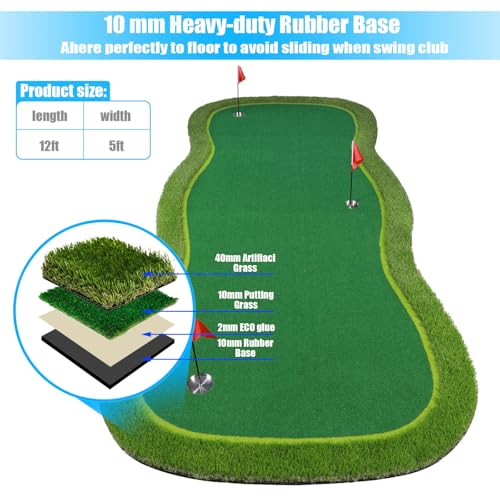 BOBURN 5x12ft Golf Putting Green Mat - Indoor/Outdoor Practice Training Surface