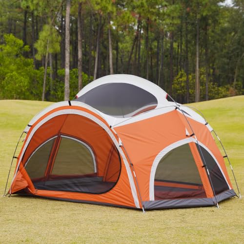 Vidalido 3-4 Person Camping Tent with Mesh Screen - White Orange